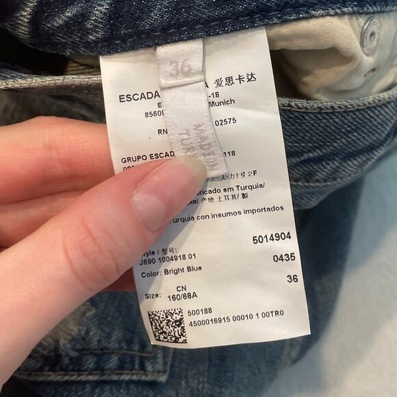 ESCADA SPORTS Rhinestone Patchwork Skinny Ripped Jeans 36 Bright Blue NWT - Picture 6 of 9